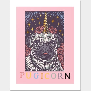 Pugicorn Pug Dog Unicorn Posters and Art